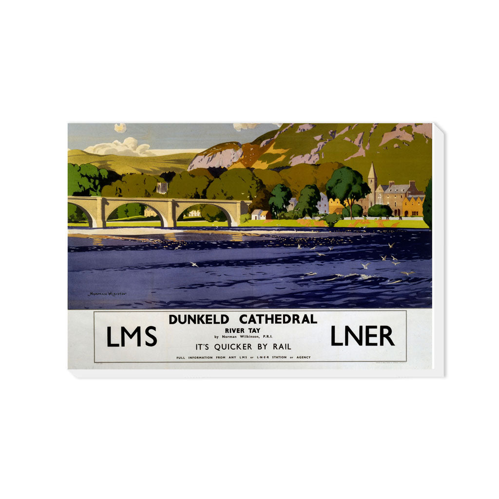 Dunkeld Cathedral on the river tay - Quicker by rail LNER - Canvas