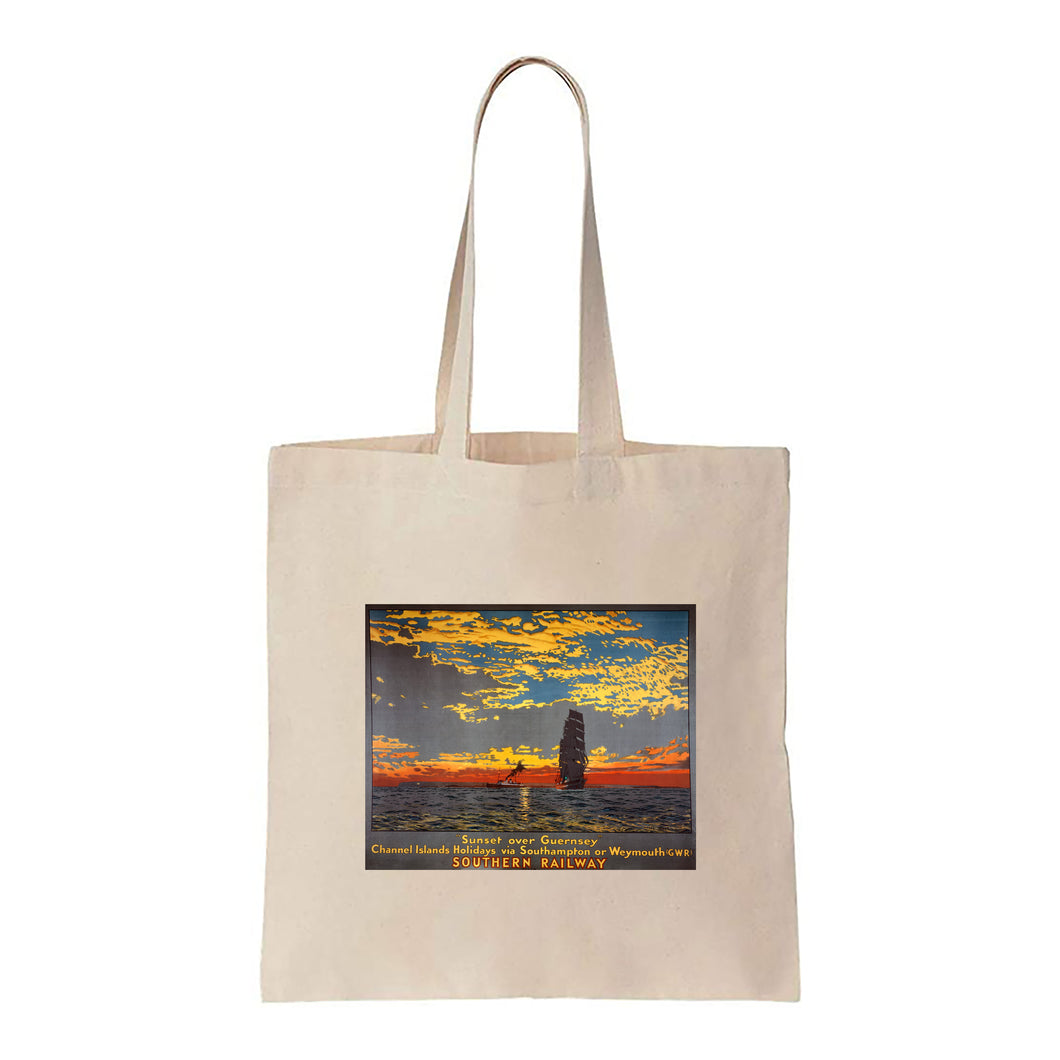 Sunset over Guernsey - Southern Railway - Canvas Tote Bag