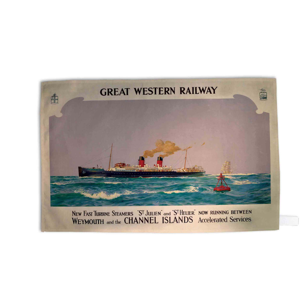 St Julien and St Helier fast turbine steamers - Great western railway - Tea Towel