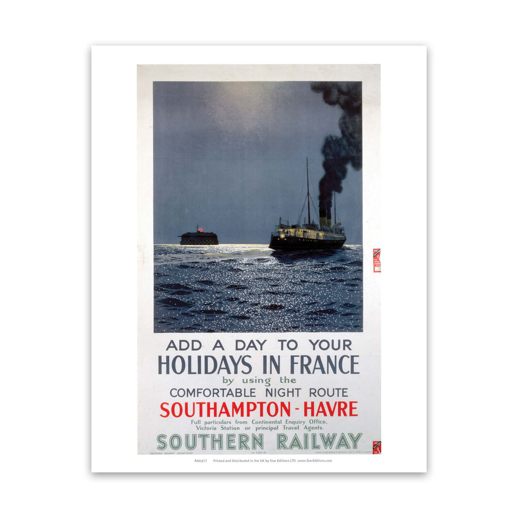Holidays in France - Southampton to Havre Southern Railway Art Print