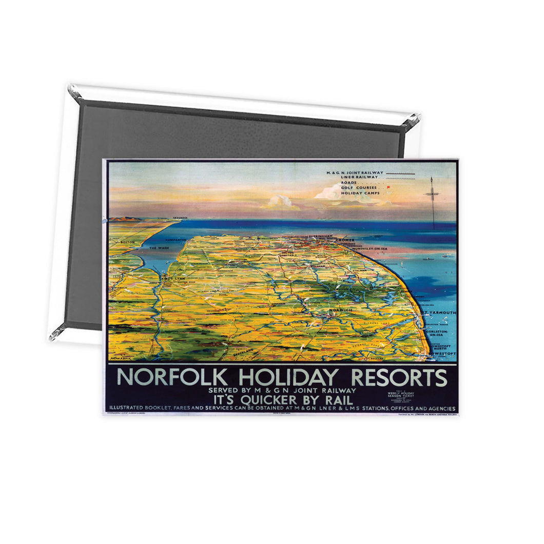 Norfolk Holiday Resorts - Quicker by rail norfolk map Fridge Magnet
