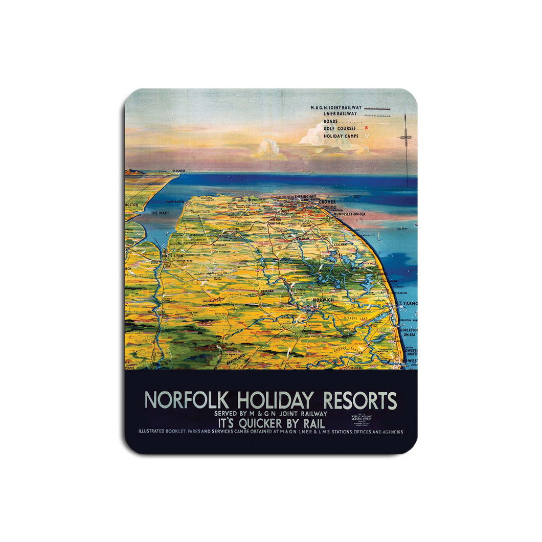 Norfolk Holiday Resorts Map - Mouse Mat