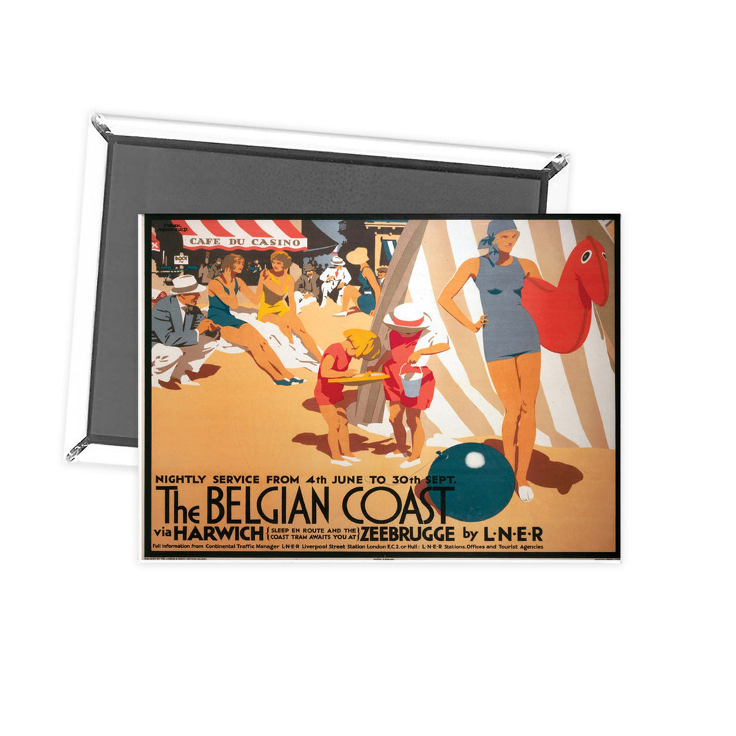 The Belgian Coast via Harwich - Two kids playing in the sand Fridge Magnet
