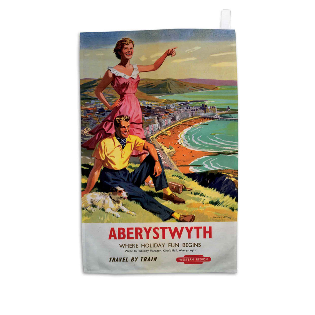 Aberystwyth, where holiday fun begins - Tea Towel