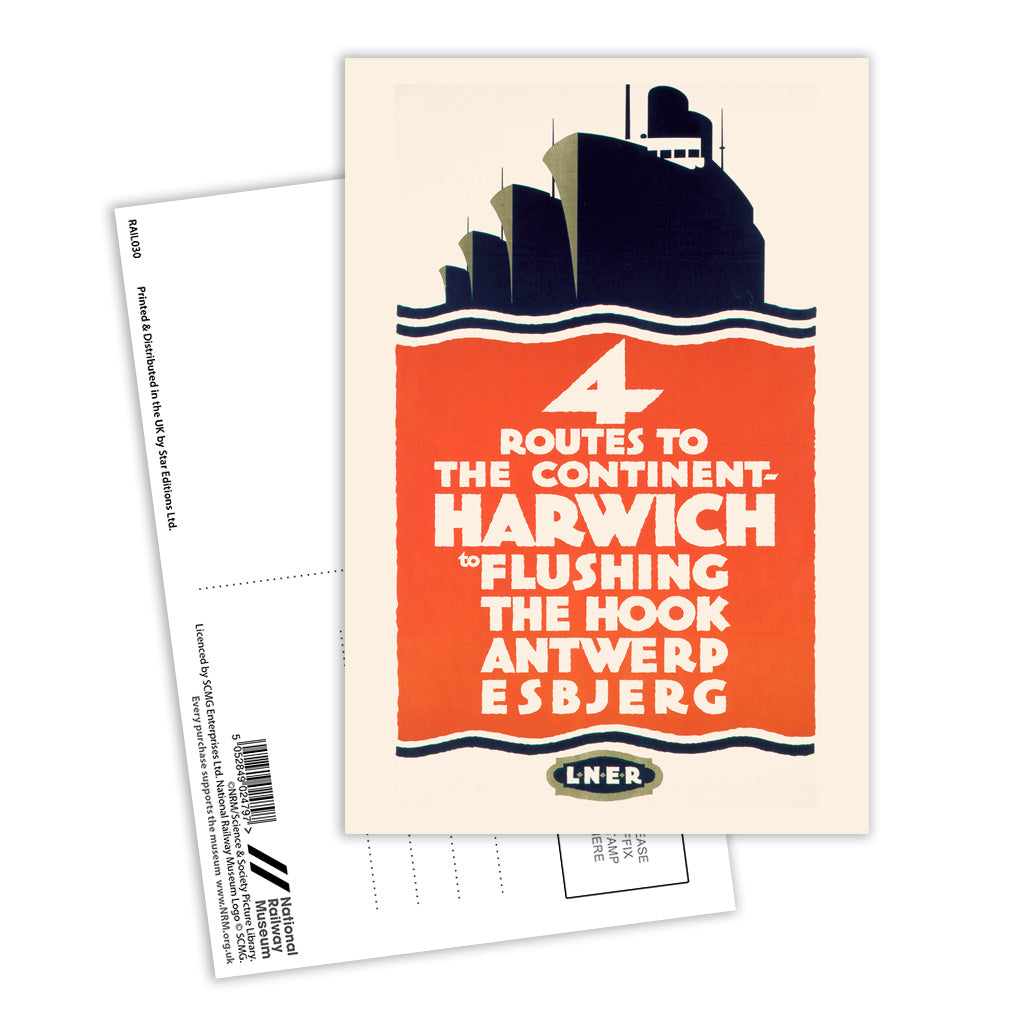 4 Route to the Continent - Harwich LNER Postcard Pack of 8