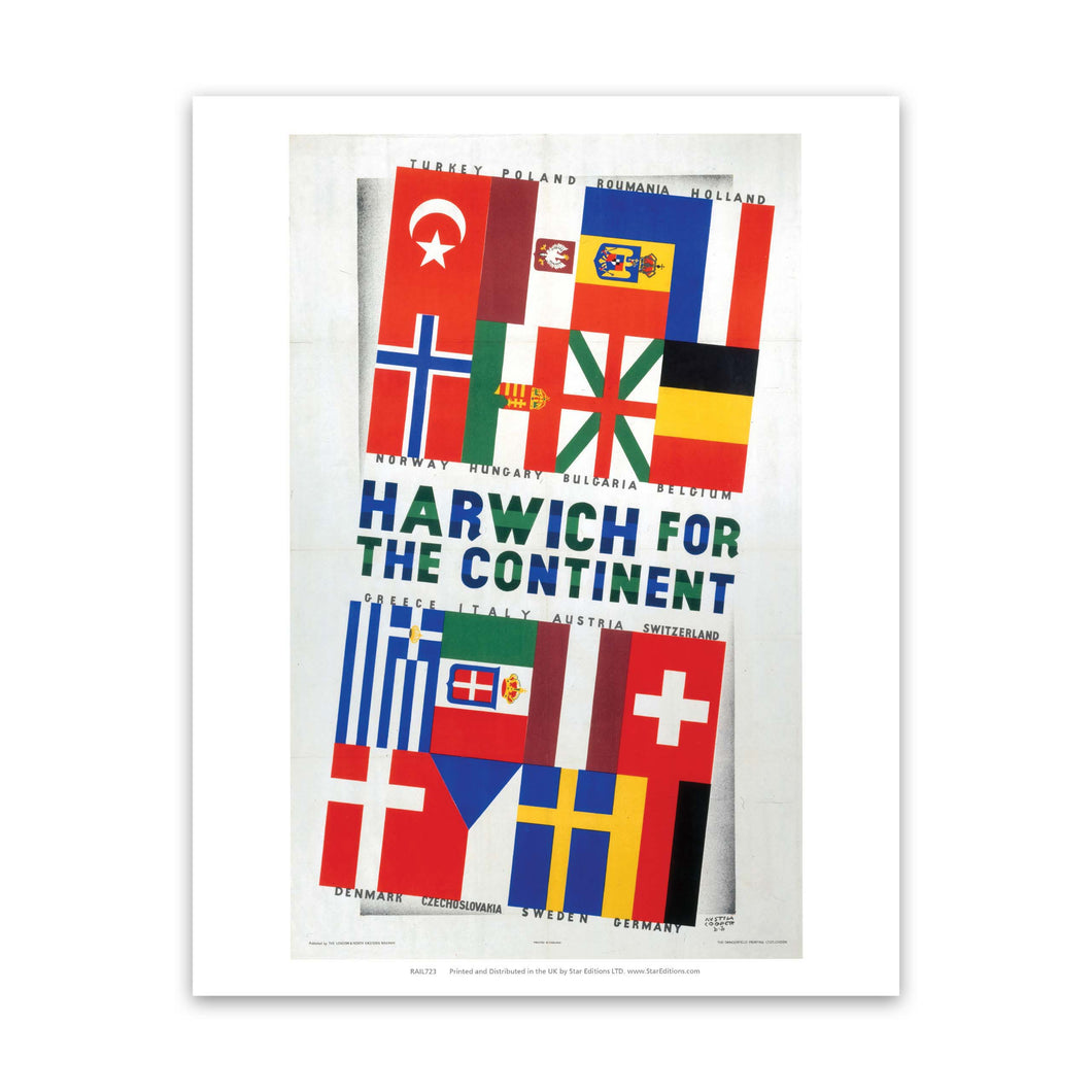 Harwich for the continent - flags Art Print
