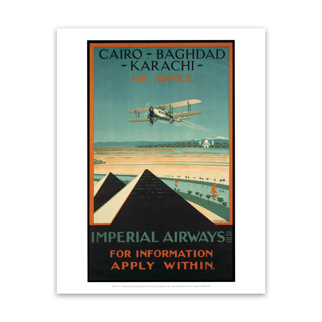Imperial Airways - Cairo Baghdad Karachi Air service Art Print