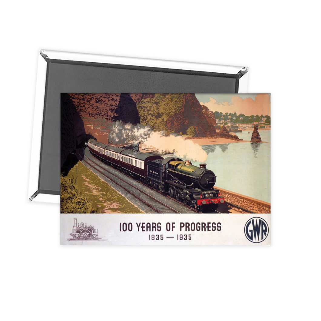 100 Years of progress - Steam train along the coast GWR Fridge Magnet