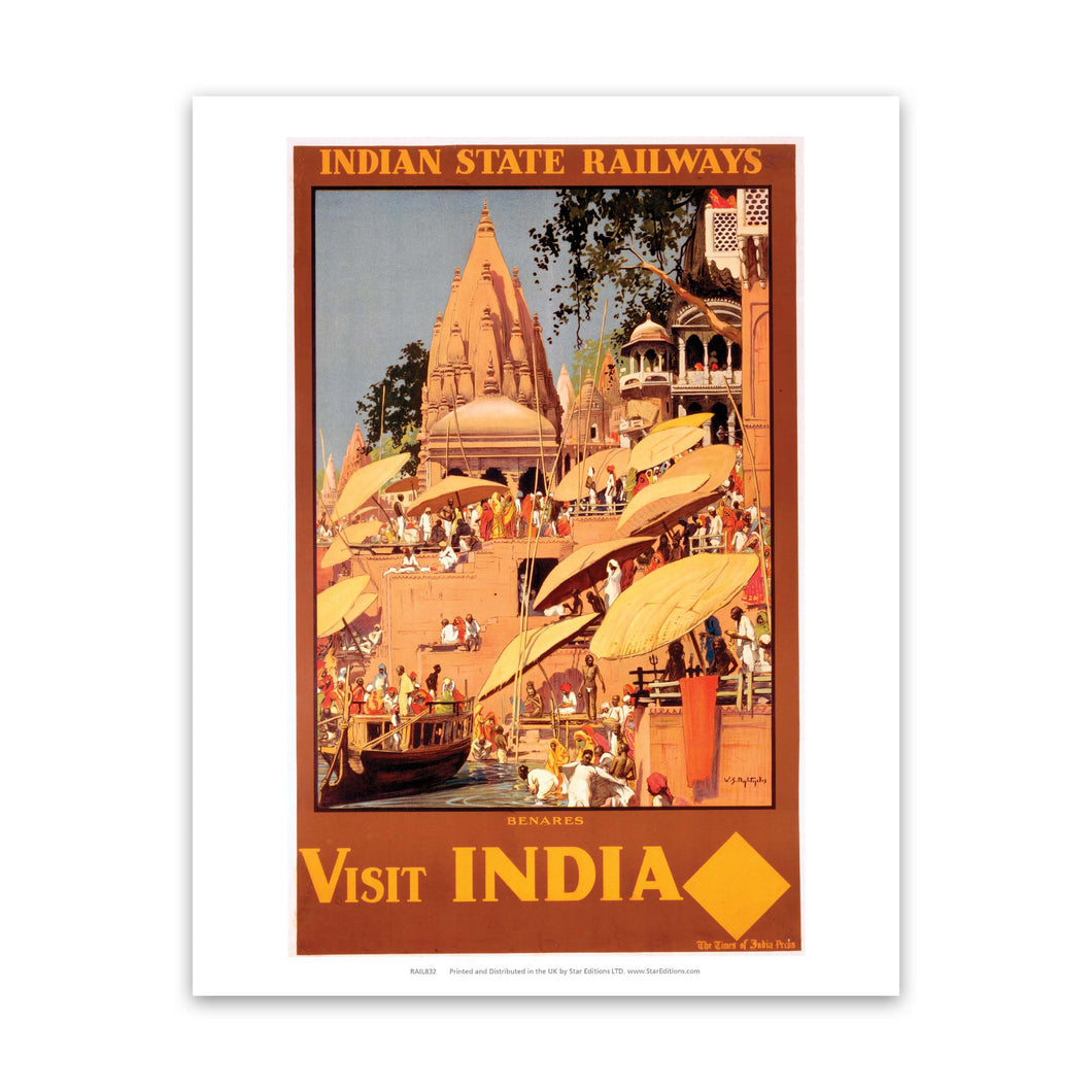 Visit India, Benares - Indian State railways Art Print