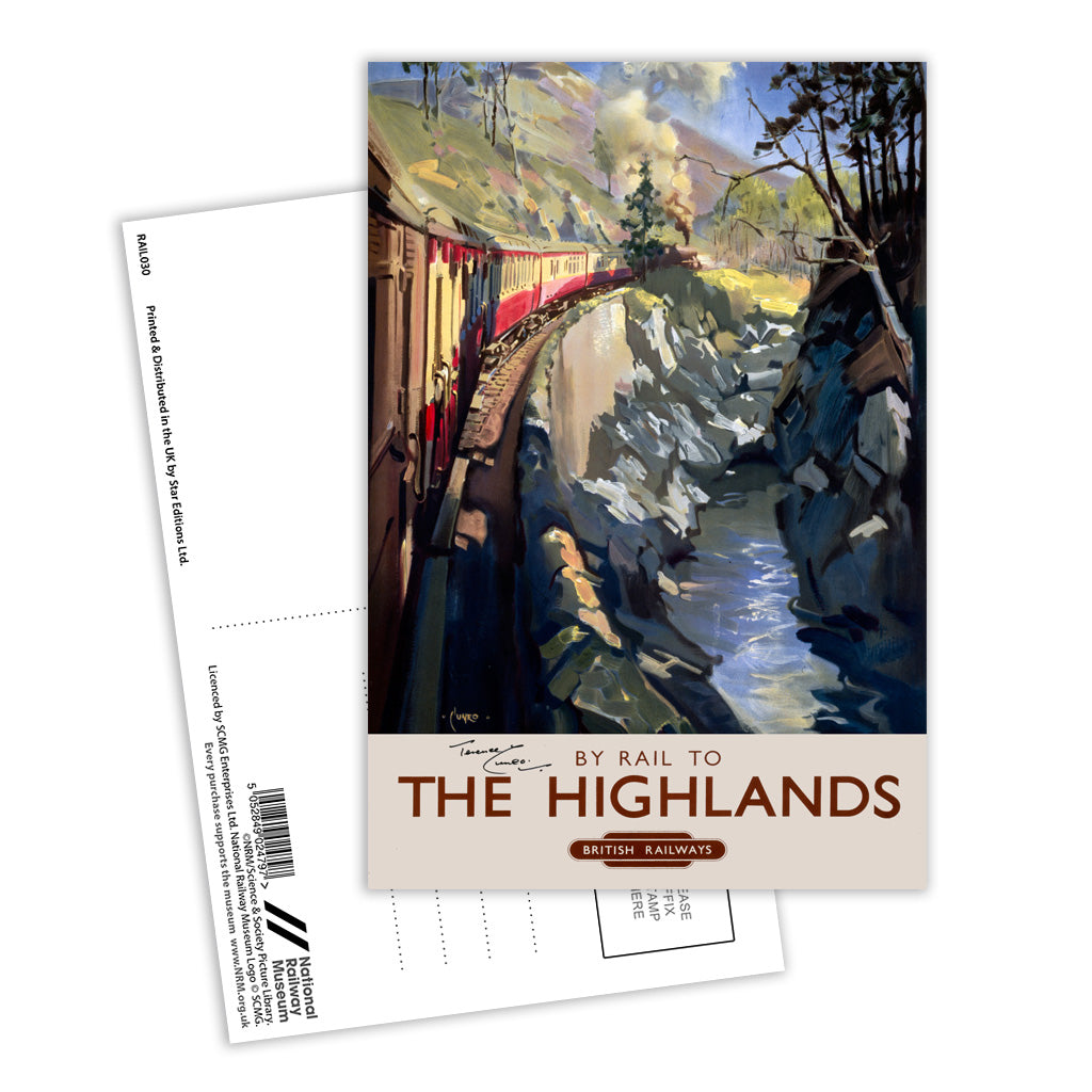 By Rail to the Highlands - British railways train painting Postcard Pack of 8
