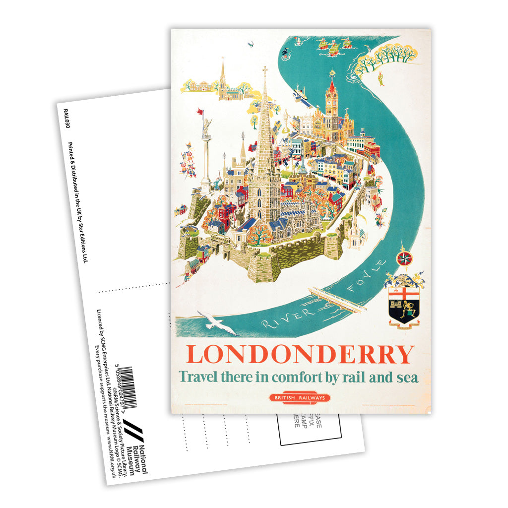 Londonderry - In comfort by rail and sea Postcard Pack of 8