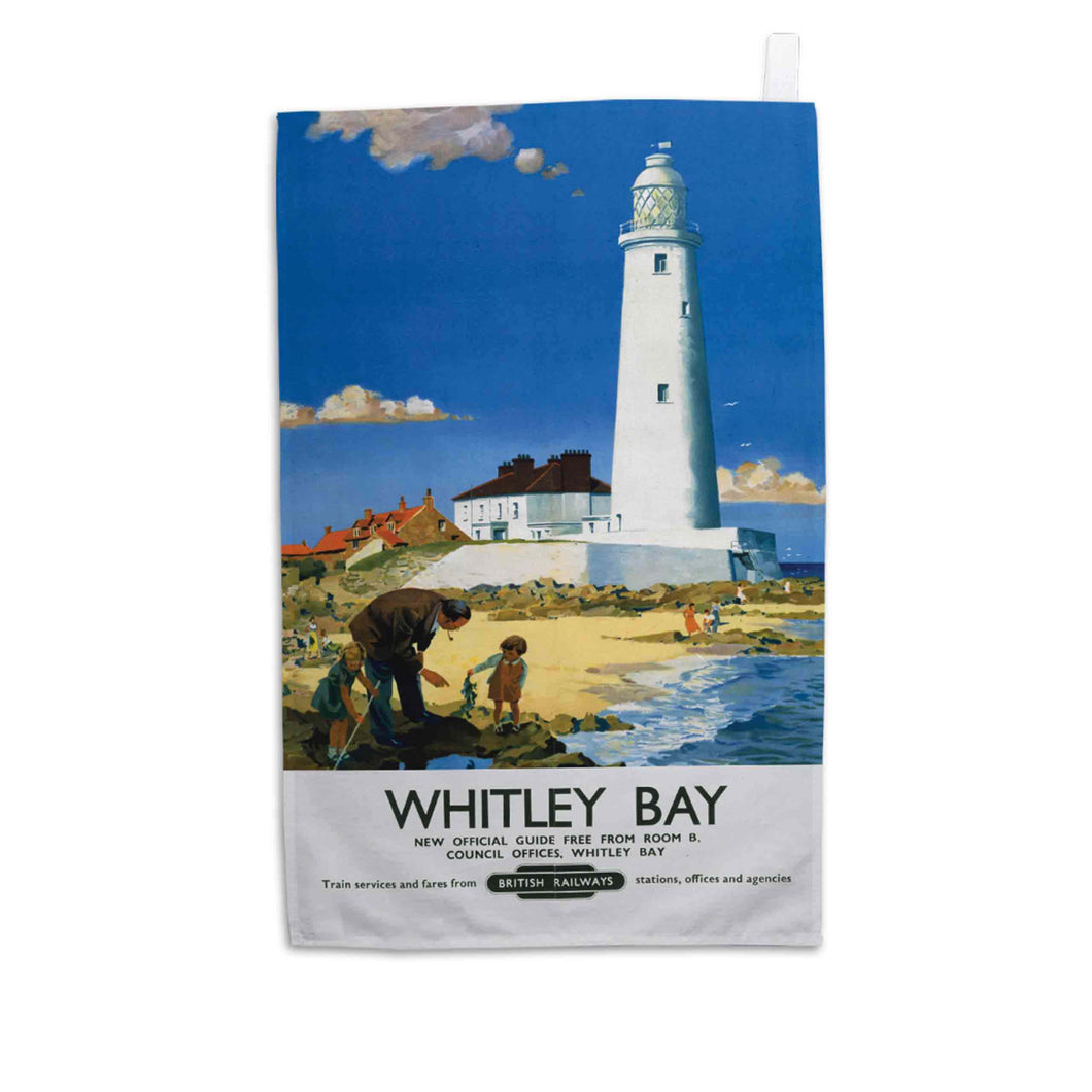Whitley Bay - Family near White Lighthouse - Tea Towel