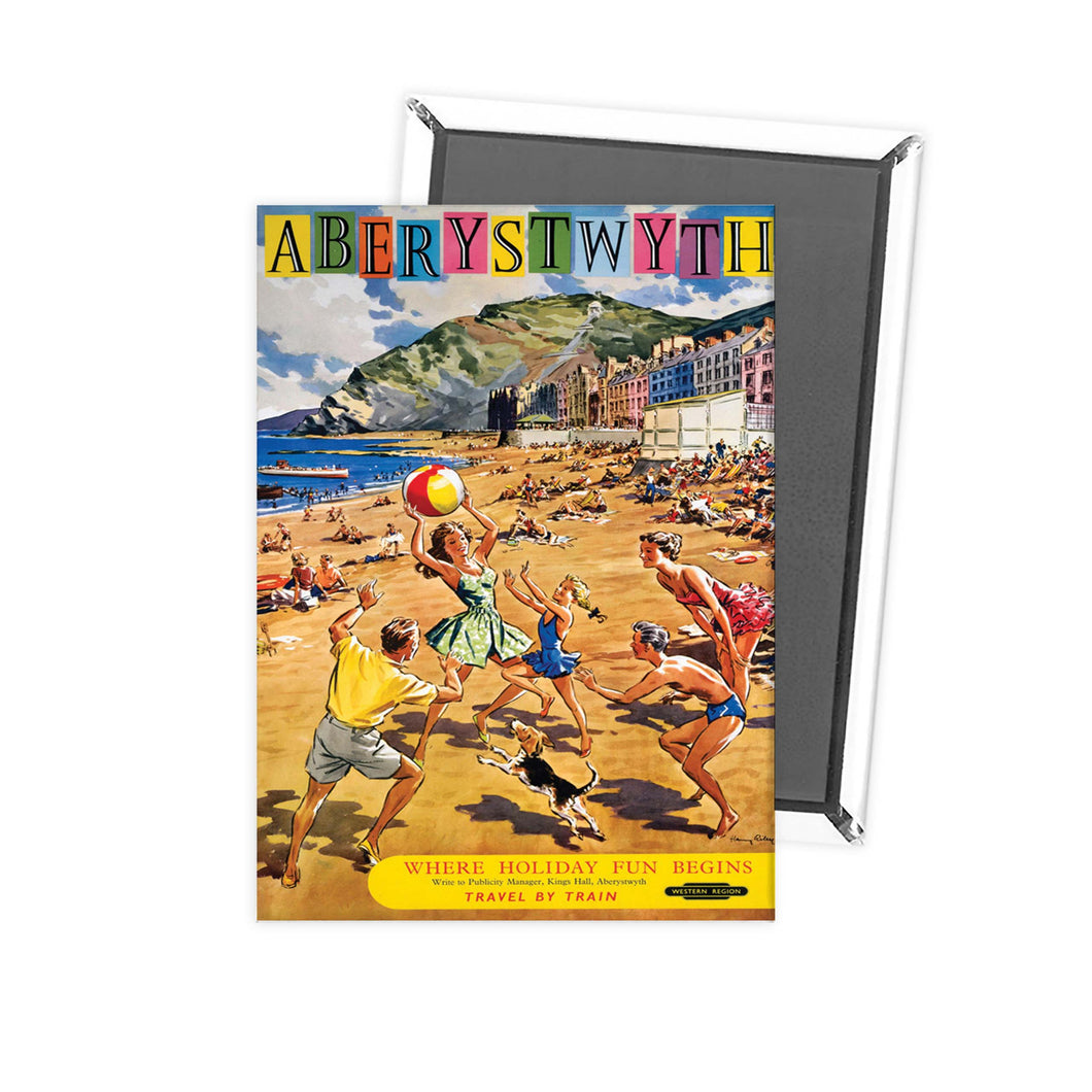 Aberystwyth - Family Playing on the beach Fridge Magnet