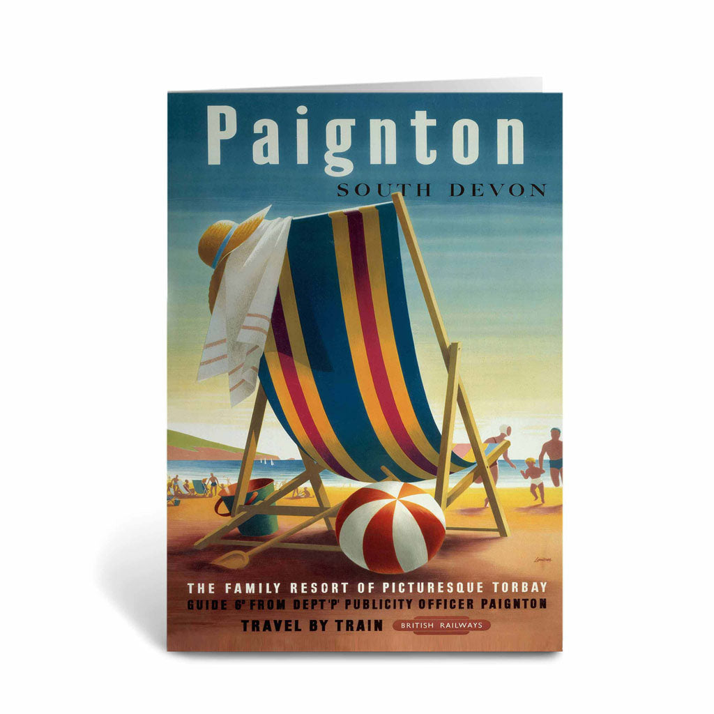 Paignton south Devon - Stripe beach deck chair Greeting Card