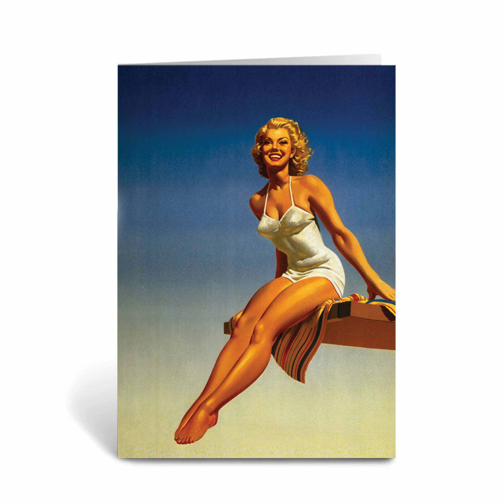 Lady Smiling by the Pool Greeting Card