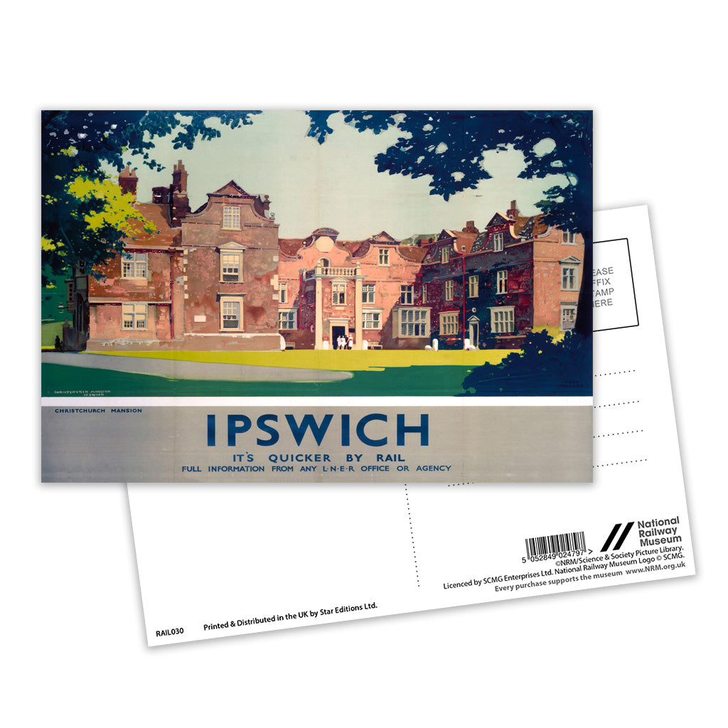 Christchurch Mansion Ipswich - It's Quicker By Rail Postcard Pack of 8